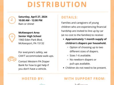 Global Links and Western Pa. Diaper Bank holding free diaper distribution in McKeesport